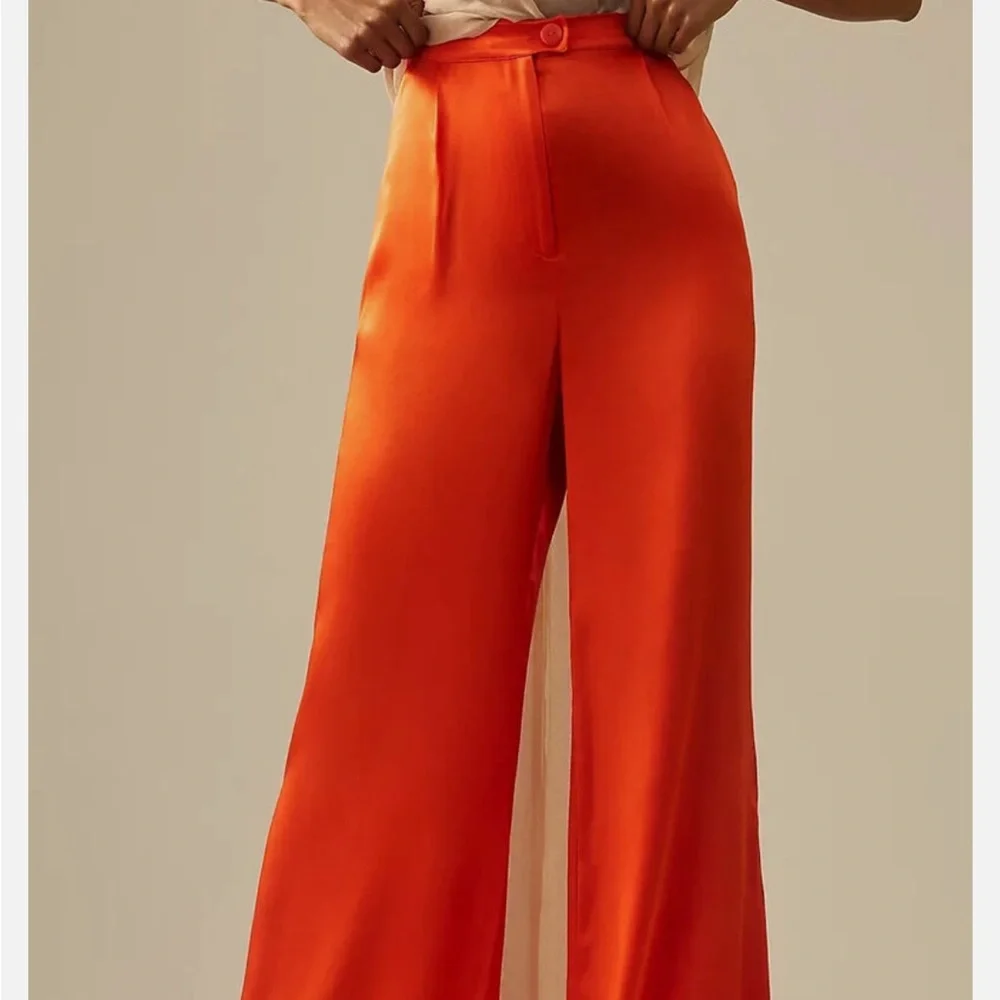 NWT Anthropologie Corey Lynn Calter Pleated Wide-Leg Satin Pants size ME…